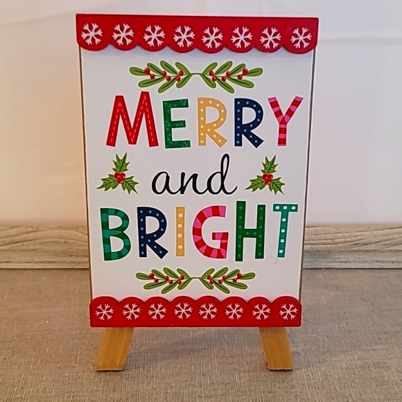 Merry and Bright Holiday Easel Sign - Picture 1 of 2